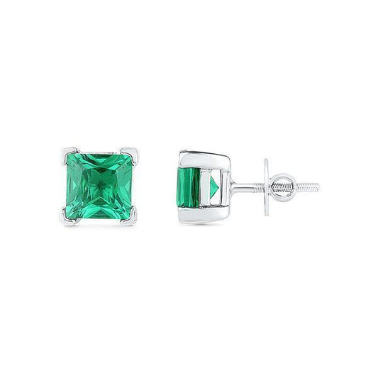 6 Ct Princess Cut Green Emerald Stud Earrings - Gemstone Earring-harrychadent.ca