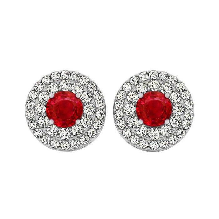 6 Ct Round Cut Ruby And Diamonds Studs Earrings Halo 14K White Gold - Gemstone Earring-harrychadent.ca