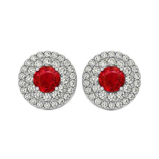 6 Ct Round Cut Ruby And Diamonds Studs Earrings Halo 14K White Gold - Gemstone Earring-harrychadent.ca