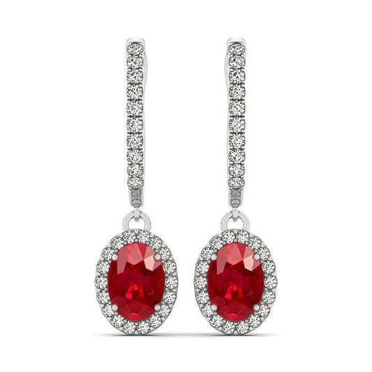 7.06 Carats Ruby And Diamond Ladies Dangle Earring 14K White Gold - Gemstone Earring-harrychadent.ca