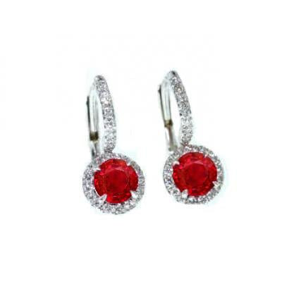 7.10 Carats Round Red Ruby Dangle Earrings White Gold 14K - Gemstone Earring-harrychadent.ca