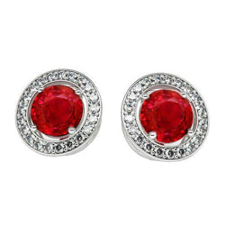 7.10 Carats Ruby And Natural Earth Mined Diamonds Women Halo Studs Earrings New