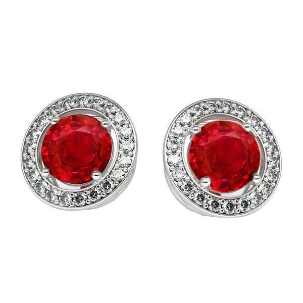 7.10 Carats Ruby And Diamonds Women Halo Studs Earrings New - Gemstone Earring-harrychadent.ca