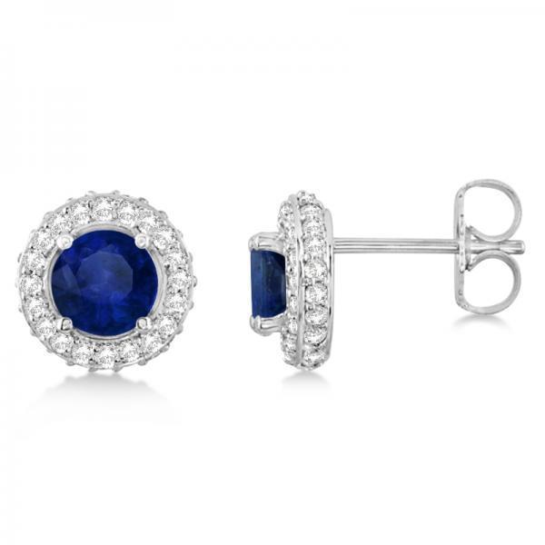 7.20 Carats Blue Sapphire & Diamond Stud Earrings White Gold 14K - Gemstone Earring-harrychadent.ca