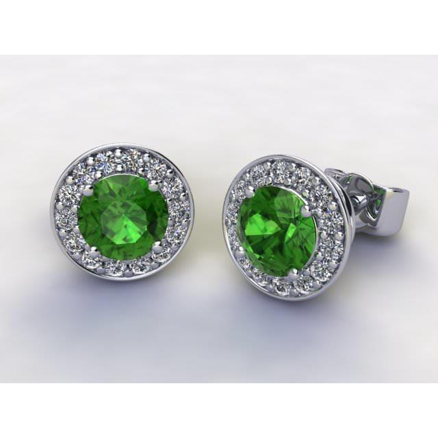 7.20 Carats Round Green Tourmaline Diamond Stud Earring Halo - Gemstone Earring-harrychadent.ca