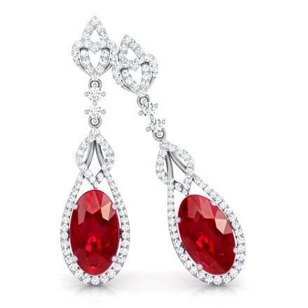 7.48 Carats Ruby And Diamonds Women Dangle Earrings 14K White Gold - Gemstone Earring-harrychadent.ca