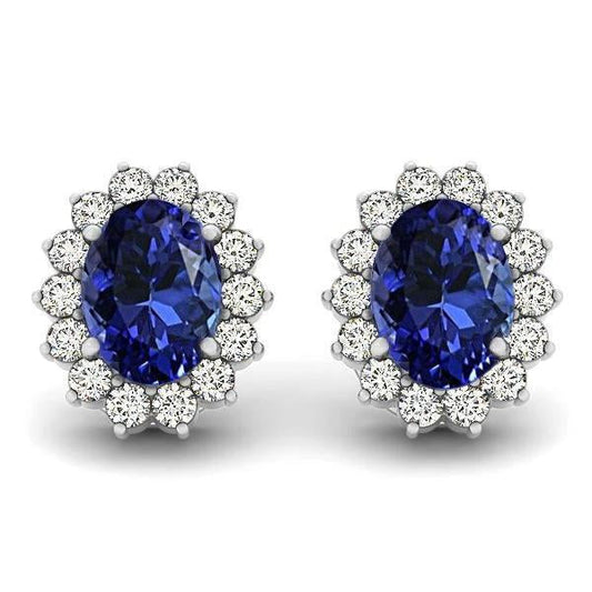 7.50 Carats Tanzanite With Diamond Stud Earrings White Gold 14K - Gemstone Earring-harrychadent.ca