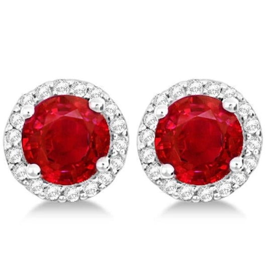 7.90 Carats Round Cut Ruby And Diamonds Studs Earrings White Gold 14K - Gemstone Earring-harrychadent.ca