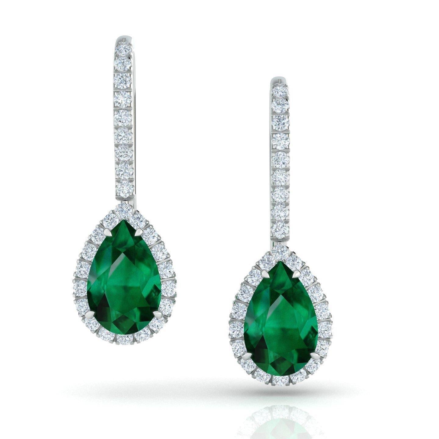 7 Carats Pear Green Emerald Diamond Lady Dangle Gold Earring - Gemstone Earring-harrychadent.ca