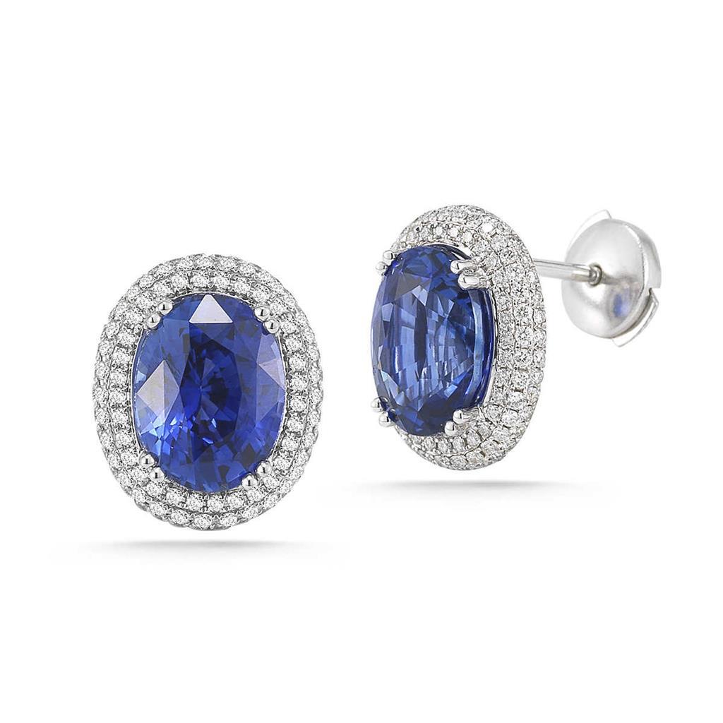 7 Carats Sapphire And Diamonds Women Studs Earring White Gold 14K - Gemstone Earring-harrychadent.ca