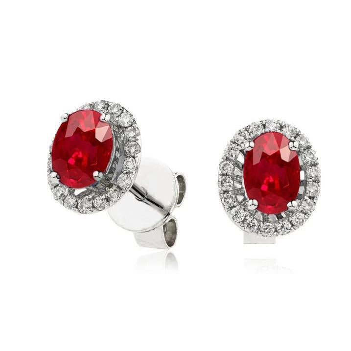 8.20 Carats Ruby And Diamonds Studs Earrings White Gold 14K - Gemstone Earring-harrychadent.ca