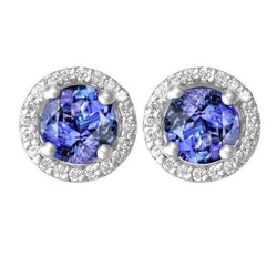 8.44 Ct Tanzanite & Diamonds Studs Earrings Gold White 14K