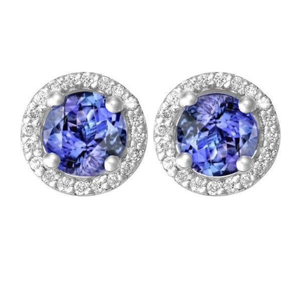 8.44 Ct Tanzanite & Diamonds Studs Earrings Gold White 14K - Gemstone Earring-harrychadent.ca