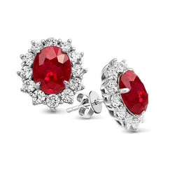 8.50 Ct Round Cut Ruby With Natural Earth Mined Diamonds Studs Earring White Gold 14K