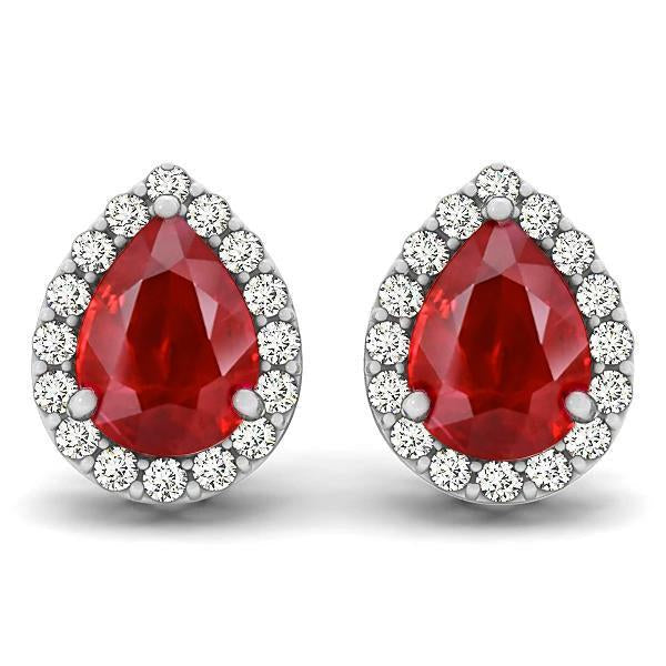 8.60 Ct Ruby And Diamonds Studs Halo Earrings White Gold 14K - Gemstone Earring-harrychadent.ca