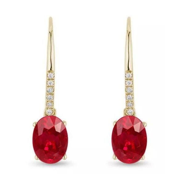 8.60 Ct  Ruby With Diamonds Dangle Earrings Yellow Gold 14K - Gemstone Earring-harrychadent.ca