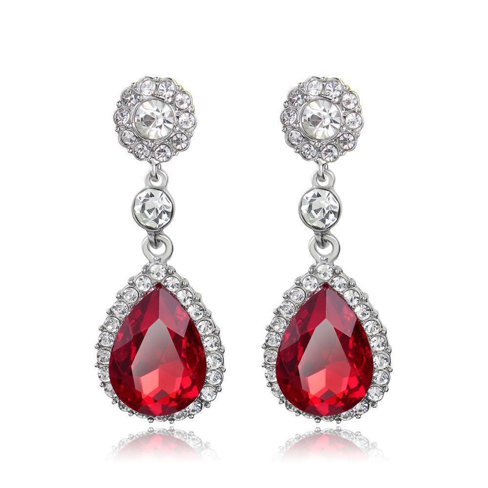 8.62 Ct Red Ruby And Diamonds Lady Dangle Earrings White Gold 14K - Gemstone Earring-harrychadent.ca