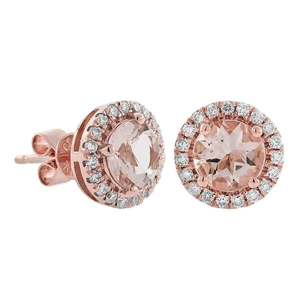 8.70 Carats Morganite With Diamonds Rose Gold 14K Studs Earrings - Gemstone Earring-harrychadent.ca