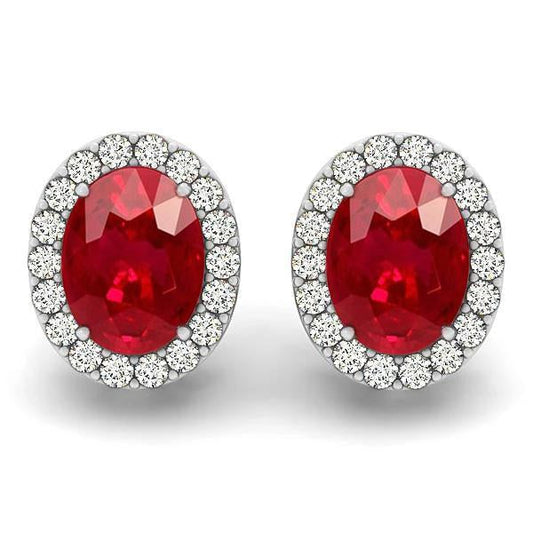 8.80 Ct Ruby And Diamonds Studs Halo Earrings Gold White 14K - Gemstone Earring-harrychadent.ca