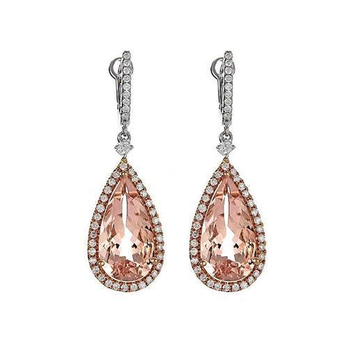 8.86 Carat Dangle Earring With Morganite Stone White Gold 18K - Gemstone Earring-harrychadent.ca