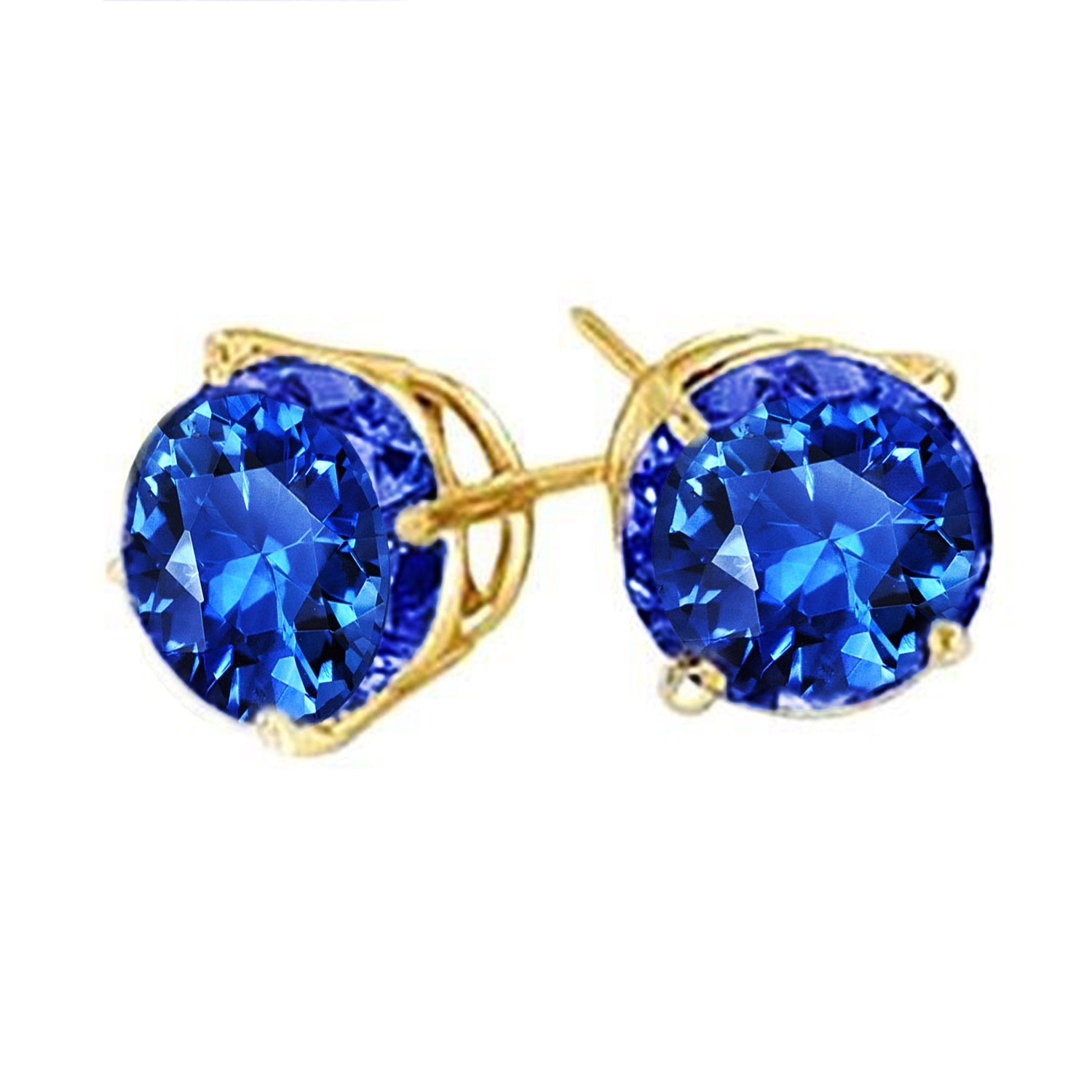 8 Carat Round Ceylon Blue Sapphire Stud Earrings Yellow Gold - Gemstone Earring-harrychadent.ca