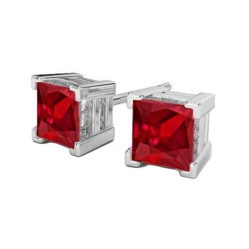 8 Carats Princess Cut Red Ruby Lady Studs Earrings - Gemstone Earring-harrychadent.ca