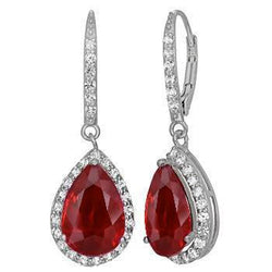 8 Carats Red Pear Cut Ruby With Natural Earth Mined Diamond Dangle Women Gold Earring