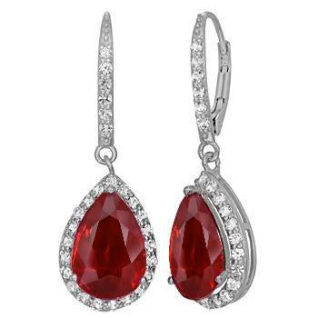 8 Carats Red Pear Cut Ruby With Diamond Dangle Women Gold Earring - Gemstone Earring-harrychadent.ca