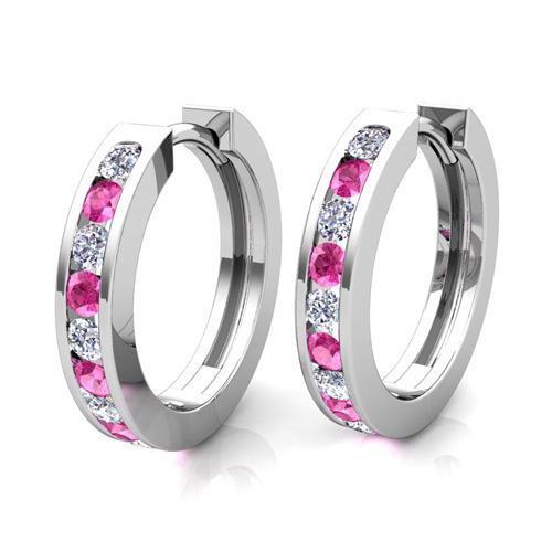 8 Ct Pink Sapphire And Diamond Bezel Set Hoop Earrings 14K - Gemstone Earring-harrychadent.ca