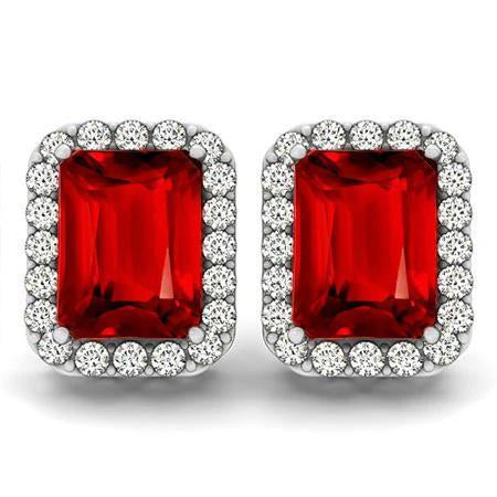 9.50 Carats Emerald Ruby & Diamond Halo Stud Earrings 14K Gold - Gemstone Earring-harrychadent.ca