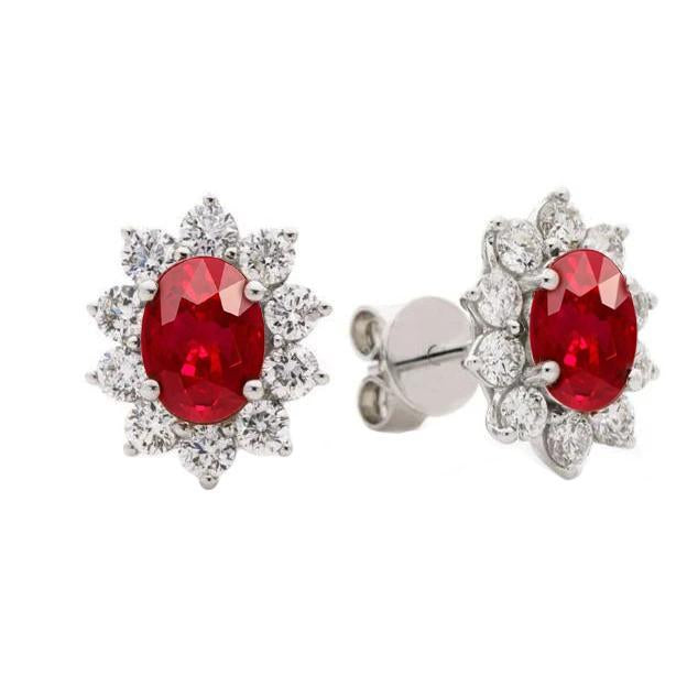 9.50 Carats Ruby And Diamond Flower Style Stud Cluster Halo Earrings - Gemstone Earring-harrychadent.ca