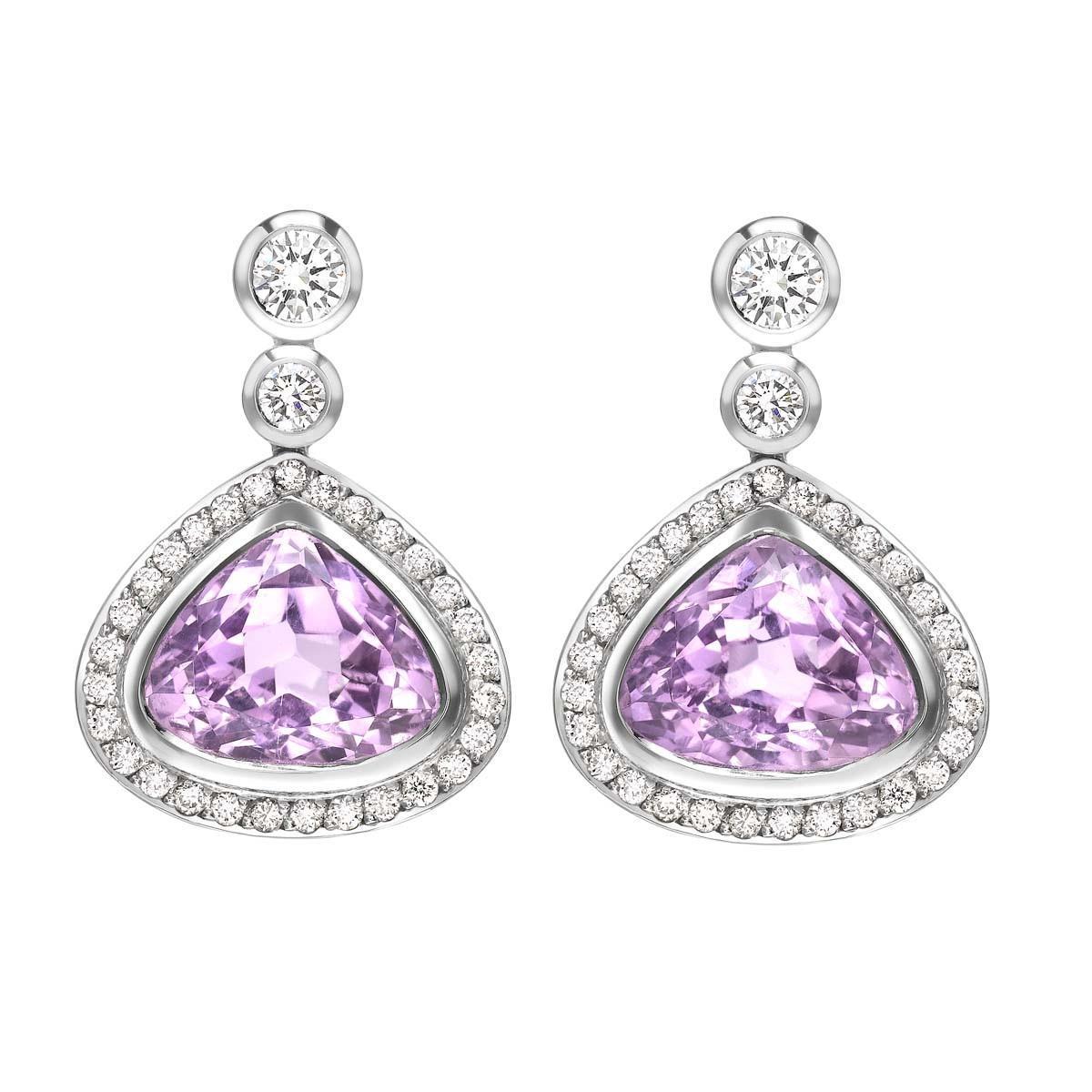 9.62 Ct Pink Kunzite And Diamond Dangle Ladies Earring White Gold 14K - Gemstone Earring-harrychadent.ca
