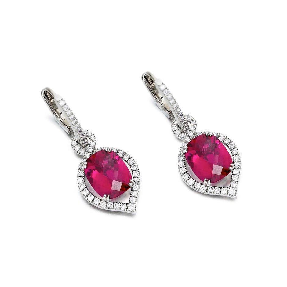 9.96 Ct Pink Tourmaline And Diamond Hoop Dangle Gold Earring Pair - Gemstone Earring-harrychadent.ca