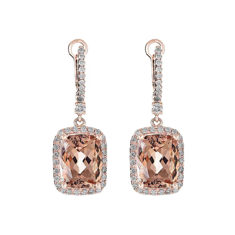 9 Carat Morganite Dangle Earrings With Small Diamond Rose Gold 18K - Gemstone Earring-harrychadent.ca
