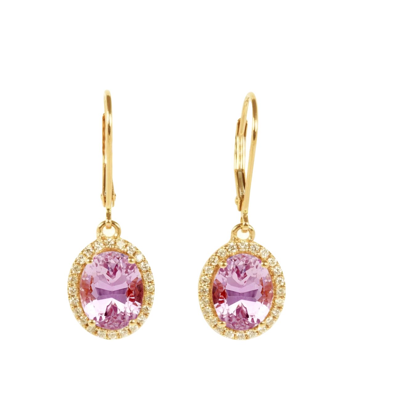 9 Ct. Oval Pink Kunzite With Diamond Dangle Earring Yellow Gold 14K - Gemstone Earring-harrychadent.ca