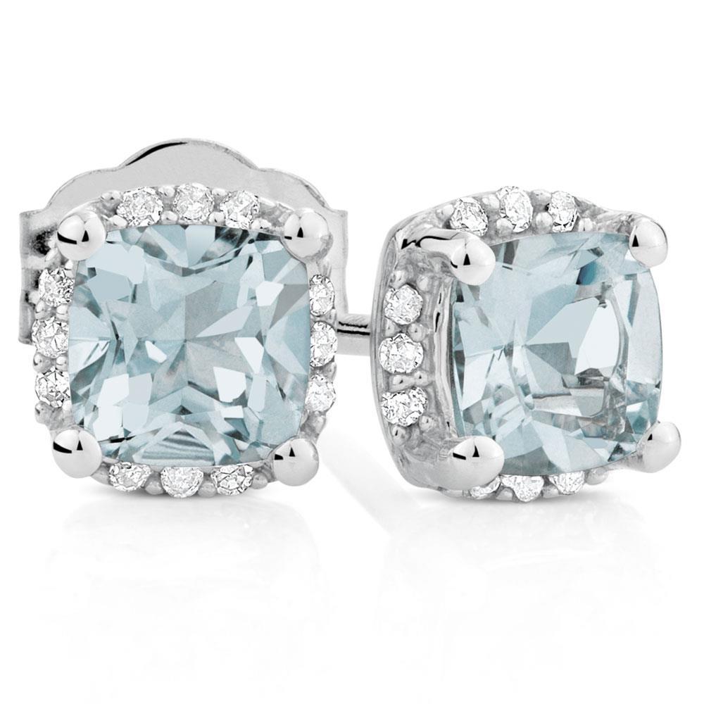 Aquamarine And Diamonds Halo 6.80 Ct Studs Earrings - Gemstone Earring-harrychadent.ca