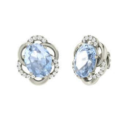 Aquamarine Diamonds 10.50 Carats Stud Halo Earrings 14K White Gold