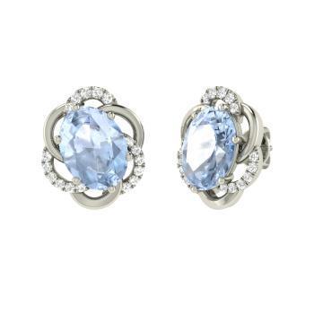 Aquamarine Diamonds 10.50 Carats Stud Halo Earrings 14K White Gold - Gemstone Earring-harrychadent.ca