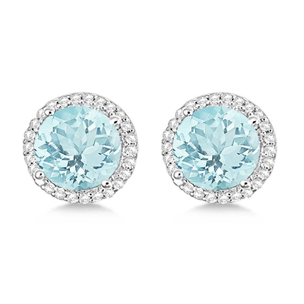 Aquamarine Halo Diamond Stud Earring 7.52 Carat White Gold 14K - Gemstone Earring-harrychadent.ca