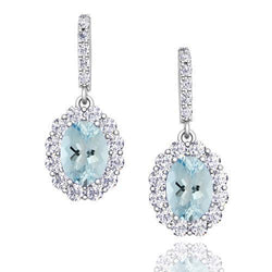 Aquamarine With Natural Earth Mined Diamonds 4.85 Ct Dangle Earrings White Gold 14K