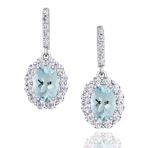 Aquamarine With Diamonds 4.84 Ct Dangle Earrings White Gold 14K - Gemstone Earring-harrychadent.ca