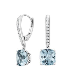 Aquamarine With Natural Earth Mined Diamonds 9.60 Carats Dangle Earrings White Gold 14K