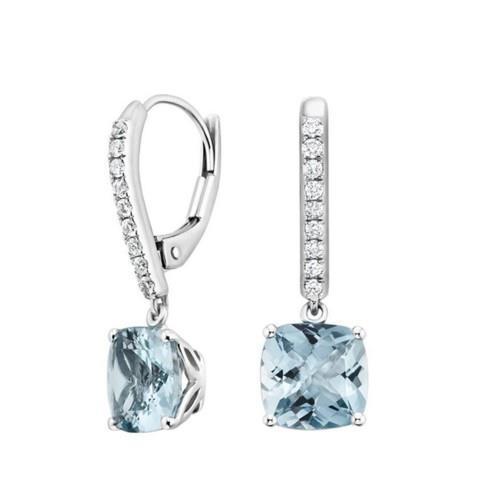 Aquamarine With Diamonds 9.60 Carats Dangle Earrings White Gold 14K - Gemstone Earring-harrychadent.ca