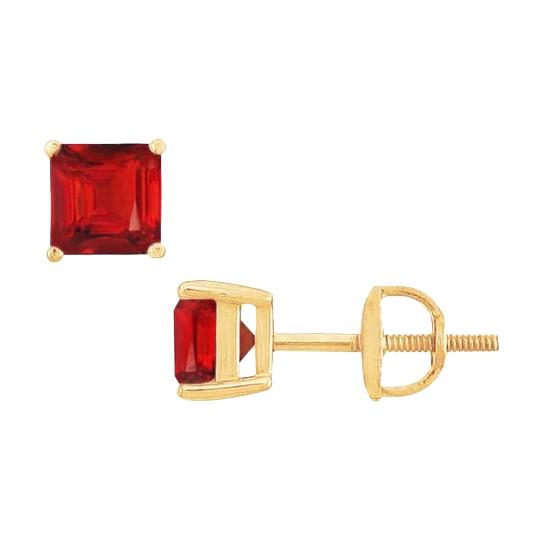 Asscher Cut 3 Carats Red Ruby Lady Studs Earrings Yellow Gold 14K - Gemstone Earring-harrychadent.ca