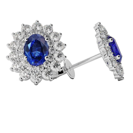 Beautiful 5.50 Carats Sri Lanka Sapphire Diamonds Studs Earrings Halo - Gemstone Earring-harrychadent.ca