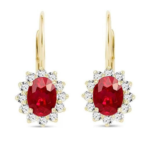 Beautiful Lady Dangle Earring Ruby Diamond 11.20 Carat Yellow Gold 14K - Gemstone Earring-harrychadent.ca