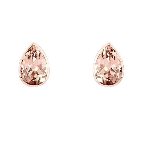 Bezel Set 12.50 Ct Pear Cut Morganite Studs Earrings Rose Gold 14K - Gemstone Earring-harrychadent.ca