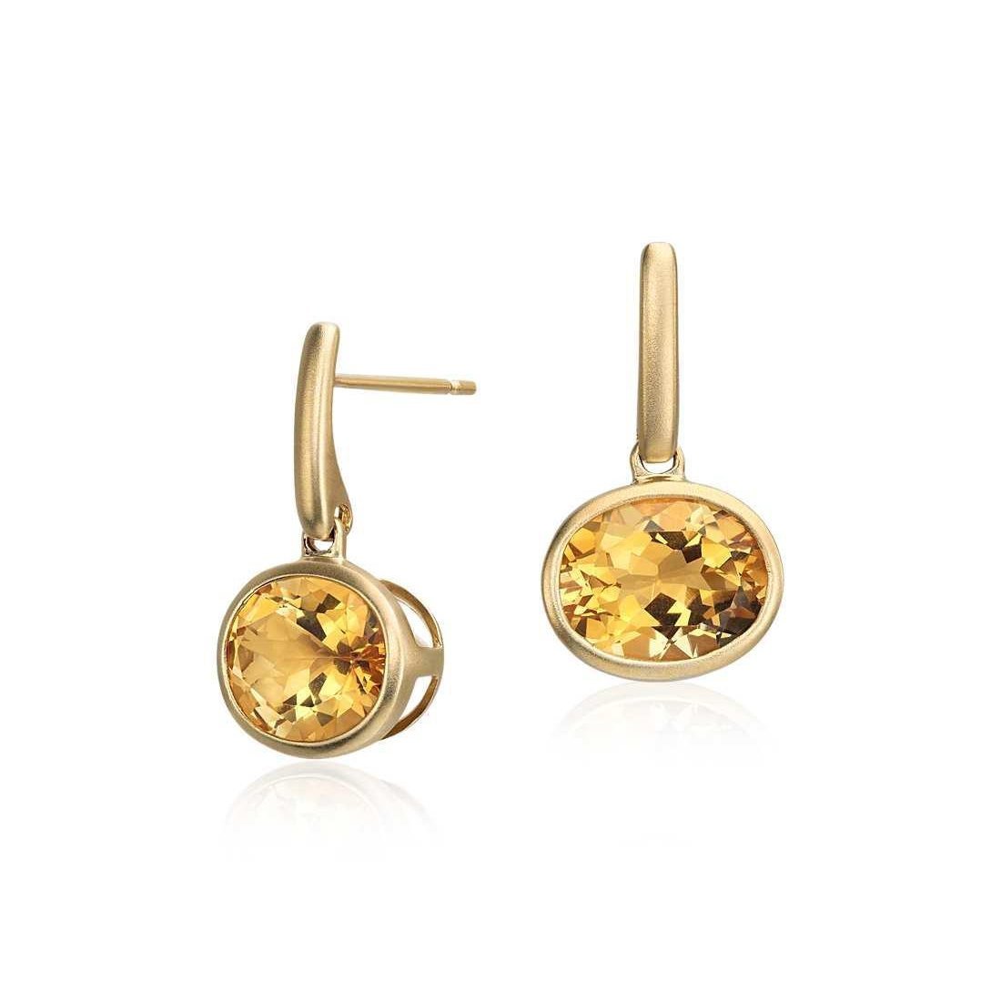 Bezel Set 40 Ct Round Cut Citrine Lady Dangle Earrings Yellow Gold - Gemstone Earring-harrychadent.ca
