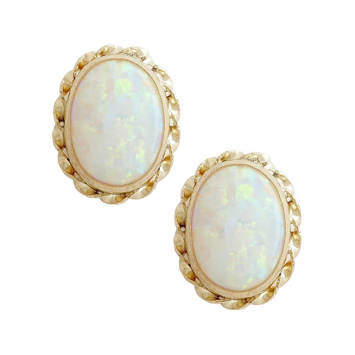 Bezel Set Big Opal Women Studs Earrings 18 Ct Yellow Gold 14K - Gemstone Earring-harrychadent.ca