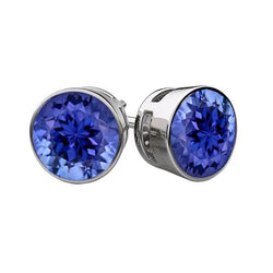 Bezel Set Big Tanzanite 8 Carats Women Studs Earrings White Gold 14K